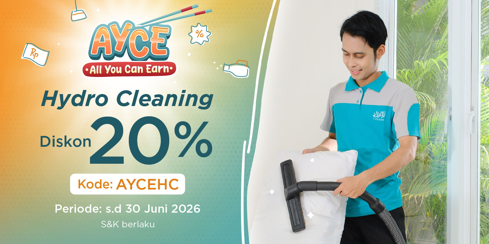 promo AYCE, All You Can Earn : Diskon 20% Layanan Hydro Cleaning